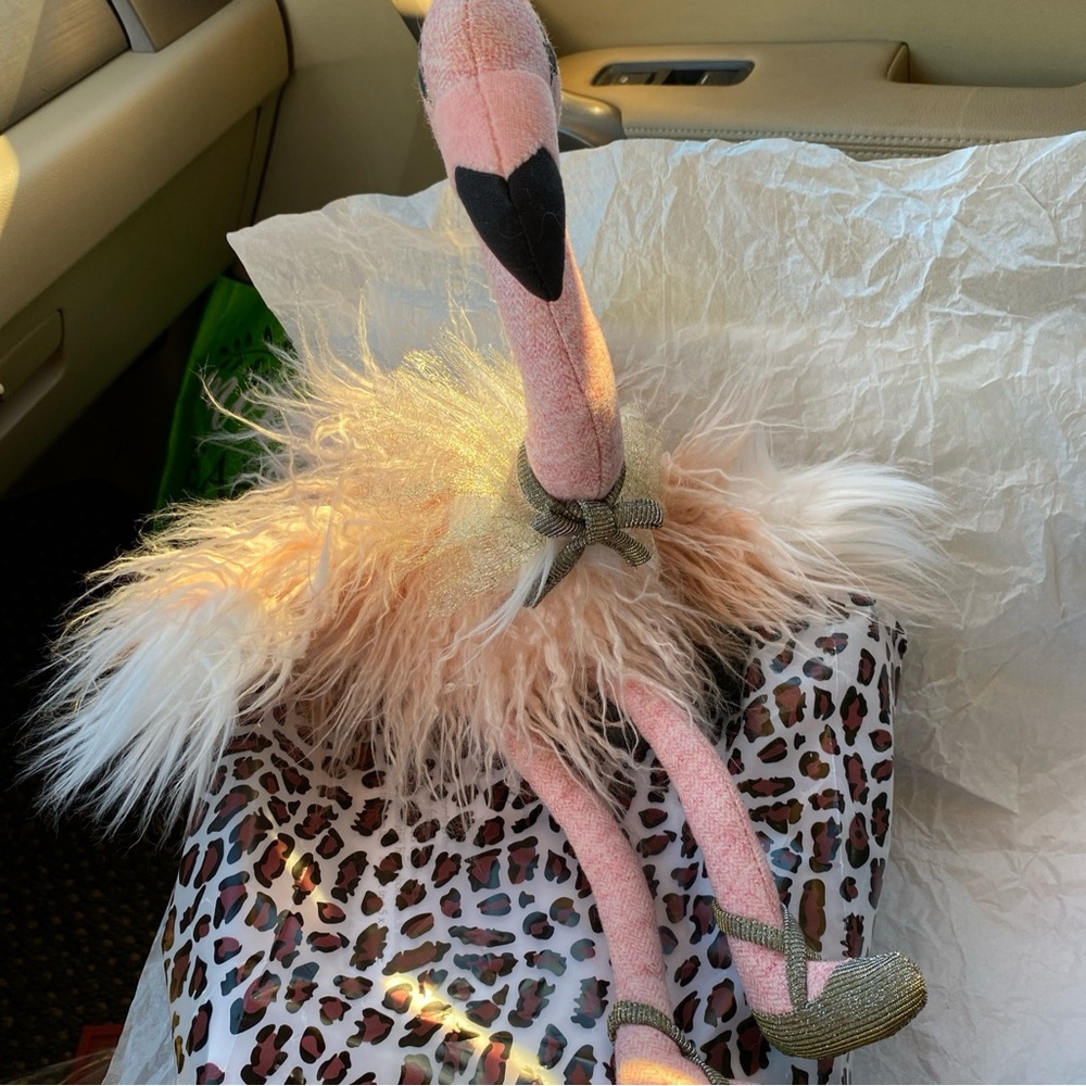 ANTHROPOLOGIE “Pink Flamingo Ballerina” Plush 18” Soft Yarn Lace/Ribbon EUC